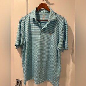 Rhoback Men's Striped Polo Shirt - Light Blue and white 
Size L